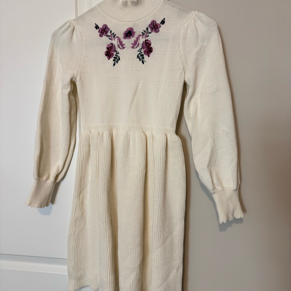 Janie and Jack Ivory Dress with Violet Embroidery